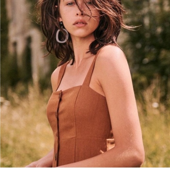 SÉZANE Jade Linen Button Dress in Caramel Brown - Picture 4 of 7